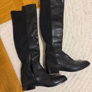 Leather black knee high flat boots 7.5